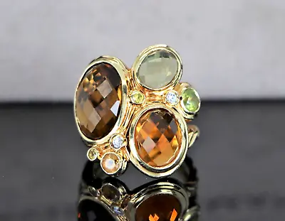 David Yurman 18k Yellow Gold Multi Gemstone Diamond Mosaic Cluster Ring Band • $2500