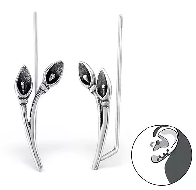 925 Sterling Silver Oxidized Calla Lilly Climbers Crawler EarPin Flower Earrings • $36