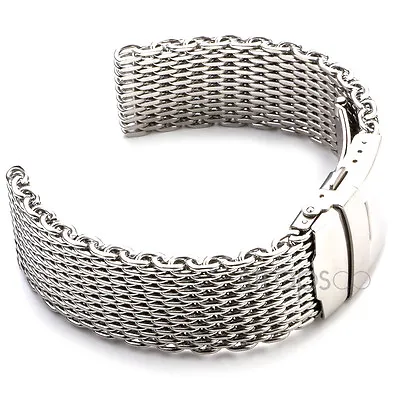 StrapsCo Thick Stainless Steel Shark Mesh Watch Band Strap With Deployant Clasp • $29.99