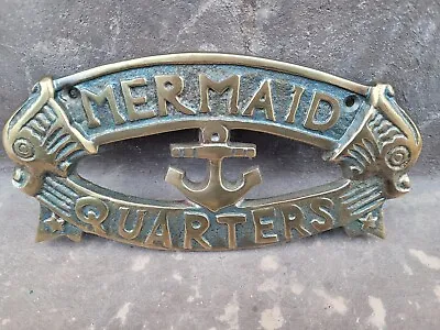 Brass Finish Aluminum Mermaid Quarters Wall Plaque Sign Anchor Nautical Decor • $24.75