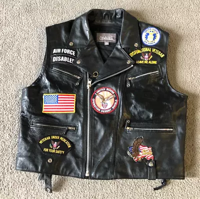 VTG Wilsons Leather Disabled Veteran Leather Biker Vest W/Patches - Size XL • $45