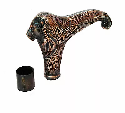 Copper Antique Brass Lion Head Walking Cane Handle For Wooden Walking Stick • £16.21