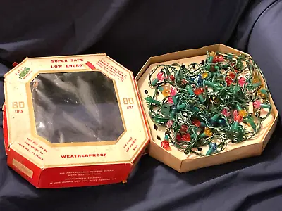 Vintage Christmas Lights Red Flower Reflector Kris Kringle 80 Bulbs Original BOX • $22.50