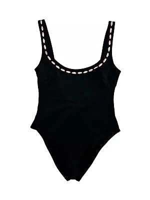 Vintage MOSCHINO 1990s Black Swimsuit Embroidered Bow Ribbon USA Size XL • $399