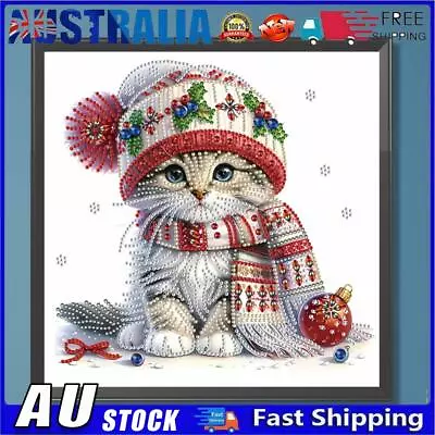 AU 5D DIY Partial Special Shaped Drill Diamond Painting Christmas Cat Decor 30x3 • $10.59