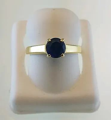 18kt Yellow Gold Ring With Lab Created  Blue Sapphire Round Solitare • $257.04