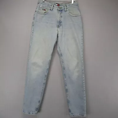 Vintage Tommy Hilfiger Jeans Mens 32x34 Straight Taper 90s Logo Denim Destroyed • $19.95