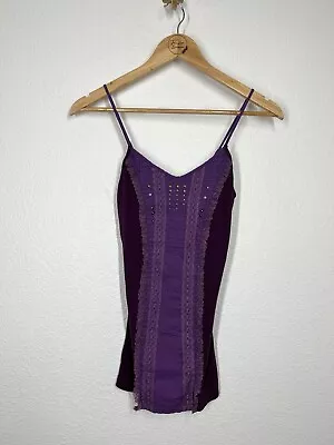 Free People Purple Cami Tank Top Medium M Vintage Y2K Beaded Lace • $20