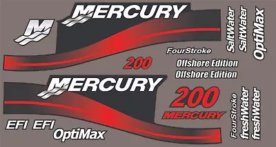 Mercury Replacement Decals Outboard 200HP Red Decal Kit • $47.16