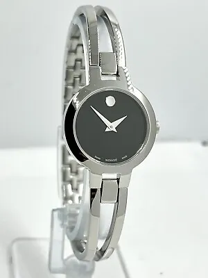 Movado Women's Amorosa All Silver Bangle 24mm Stainless Steel Watch 0607153 • $200