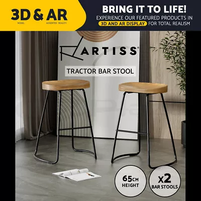 Artiss 2x Bar Stools Kithen Dining Chairs Counter Stool Tractor Seat 65cm Wooden • $109.95