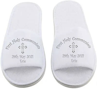 Girl's Personalised Holy Communion Confirmation Day Towelling Slippers Child's • £6.99