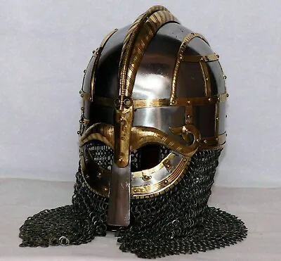 Medieval Steel Viking Vendel Helmet With Chain Mail Hand Forged SCA • $126