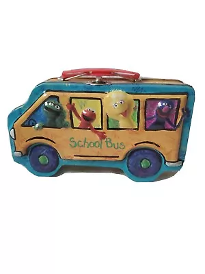 Sesame Street School Bus Tin Lunch Box 2002 EUC Big Bird Elmo Bert And Ernie • $10