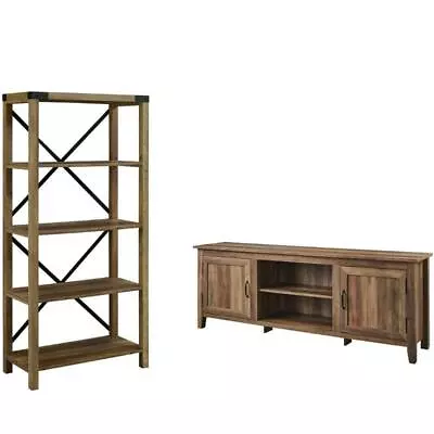 Home Square 2 Piece Living Room Set With 70  TV Stand And 64  X Bookcase In Oak • $499.03