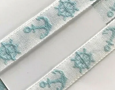 Vintage Novelty Trim - White & Blue Embroidered 3/8  Nautical Trim By The Yd. • $1.95