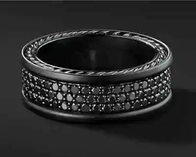 Lab Created Black Diamond Men's Band Ring 14K Black Gold Plated Silver 3Ct Round • $85.80