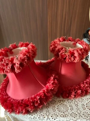 £88.42 • Buy Mid Century Bedroom Lamp Shade Ruffled Tulle Type Trim Fabric Mauve Pink PAIR!