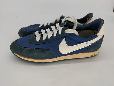 Vintage Nike Running Shoes 70s 80s Blue White Swoosh - Youth Size • $128.49