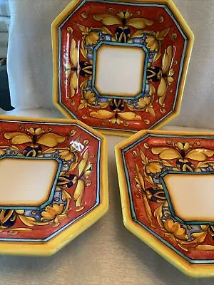 Signed  DERUTA Dip A Mano ITALIAN Pottery 3 Pasta Soup Bowls 8.7/8” Square Red • $58