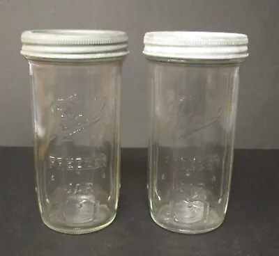 $12.99 • Buy Set Of 2 Vintage  Ball Freezer Glass Canning Jars W/ Zinc Lids 16 Oz. 2+ Cups