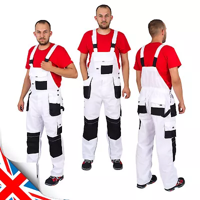 Work Trousers Men Bib And Brace Overalls Painters Decorators White High Quality • £19.45