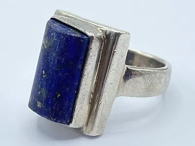 Vintage Chunky Sterling Silver & Polished Lapis Lazuli Ring Size O (J311) • £30