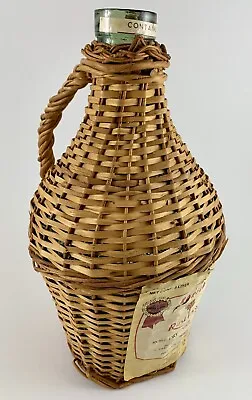 Old Wicker Basket Green Glass Demijohn Wine Bottle Jug Greece Roditis Big 3Liter • $95