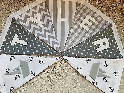 Personalised Bunting-nautical Grey Mix  Boats & Anchors-£1 Per Flag Free P&p • £1