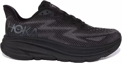 Hoka Clifton 9 Vegan Lace Up Knitted Upper Daily Shoes Black Mens Size 6 - 12 • £119.99