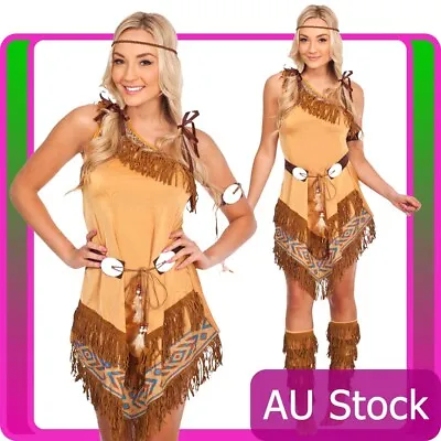 Ladies Pocahontas Native American Indian Wild West Fancy Dress Party Costume • $56.99