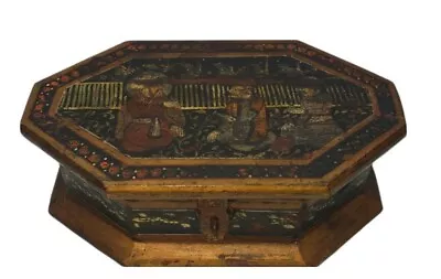 Antique Wooden Box India Handpainted Indian Mughal Wooden Octagon Box • $299