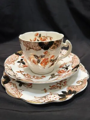 WILDBLOOD HEATH Orange/Black/Amber 3pc EDWARDIAN TEA SET Cup Plate And Saucer • £25