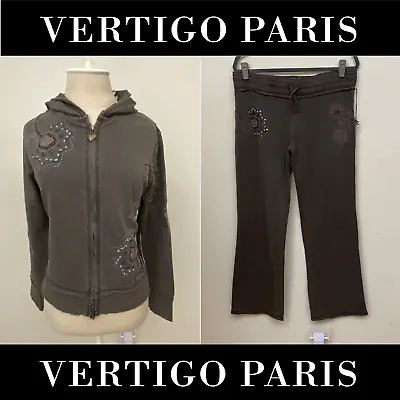 New Vertigo Paris Lurex Embroidered Embellished Hoodie Pants Set Lg Choc Brown • $74.99