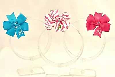 3 Personalized Hair Bow Lot 2.75  Girls Monogram Turquoise & Pink Initial A • $9.99