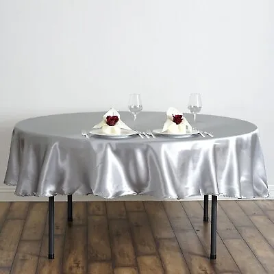 Silver 90  ROUND Satin TABLECLOTH Light Gray Party Home Kitchen Tabletop Linens • $8.33