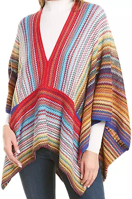 Missoni Wool Blend Zig Zag Poncho Red Multicolor One Size Made In Italy • $159.99