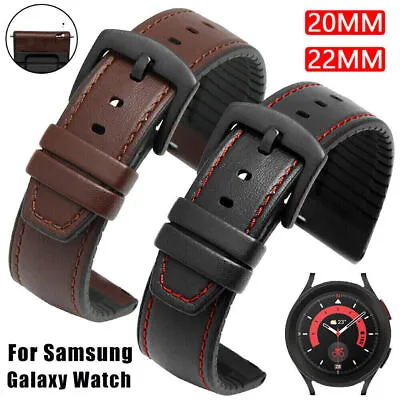 Leather+ Silikon  Armband Strap Für Samsung Galaxy Watch 4 6 5 40/44/45mm S3 • $12.63