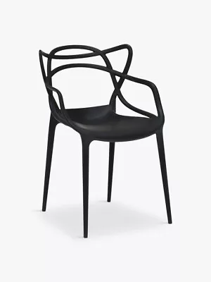 Modern Black Plastic Dining Chair Stackable Master Style  Outdoor Indoor Kitchen • £44