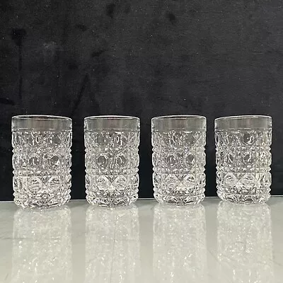 Set Of Vintage Crystal Shot Glasses Button Diamond Pattern 2.5” Tall • $16