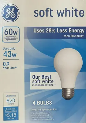 16- GE 43 = 60 Watt 60W 43W Soft White A19 Light Bulbs 620 Lumens • $64