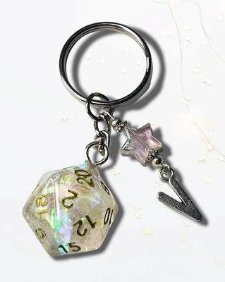 D20 DND Keyring Keychain Dungeons And Dragons Initial Star Charm Gold Glitter • £10.45