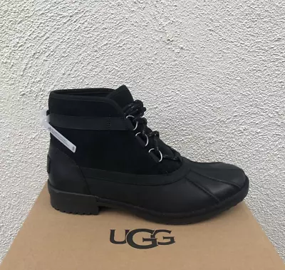 Ugg Greda Black Leather/ Wool Waterproof Duck Boots Women Us 8.5/ Eur 39.5 ~new • $109.95