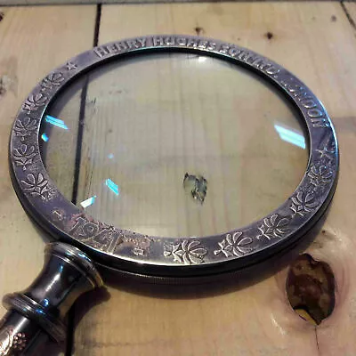 Nautical Antique Brass Magnifying Glass Vintage Magnifier Handle Table Top Item • $56.87