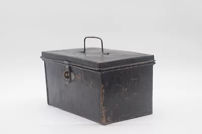 Antique . Lockable Tin Deed Box Lock Box Document Box Cash Box Utility Box • $46