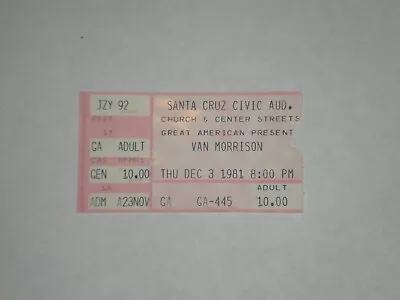 Van Morrison Concert Ticket Stub-1981- Brown Eyed Girl - Domino -Santa CruzCA • $6.99
