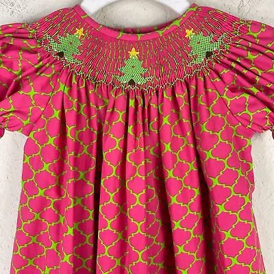 Lolly Wolly Doodle Smocked Christmas Tree Holiday Dress Size 4 Toddler • £32.44