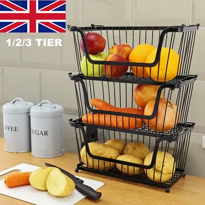 £7.89 • Buy Storage Stacking Wire Basket Stackable Shelves Vegetable Food Kitchen Rack Stand
