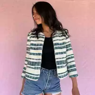 Zara Green Ecru Striped Textured Blazer With Zip Size M • $62.16