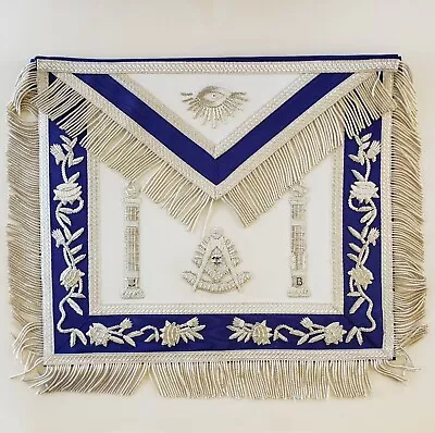 Masonic Apron Deluxe Past Master With Pillars Silver Mason Freemason US Seller • $139.99